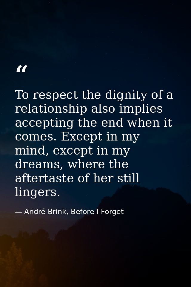To respect the dignity of a relationship also implies accepting the end when it comes. Except in my mind, except in my d — André Brink, Before I Forget