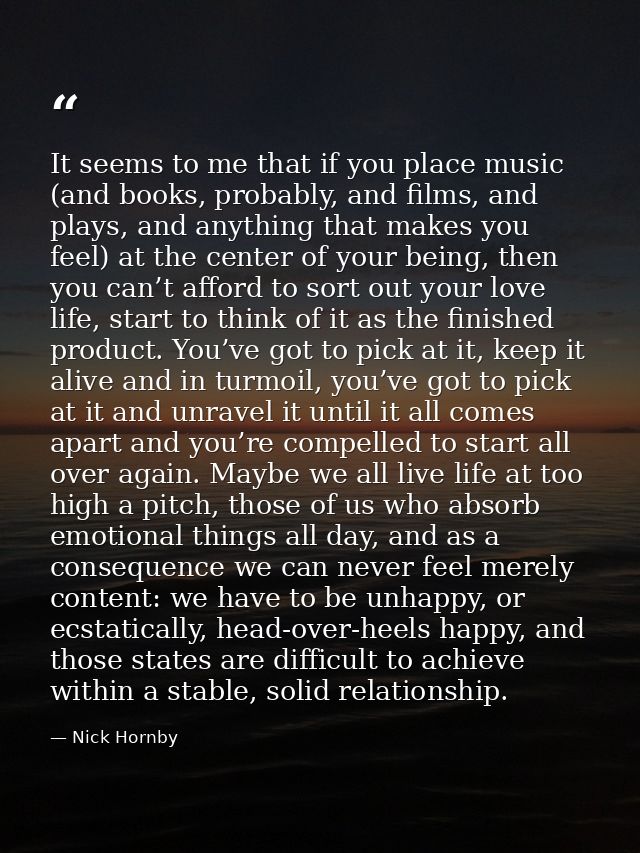 It seems to me that if you place music (and books, probably, and films, and plays, and anything that makes you feel) at  — Nick Hornby