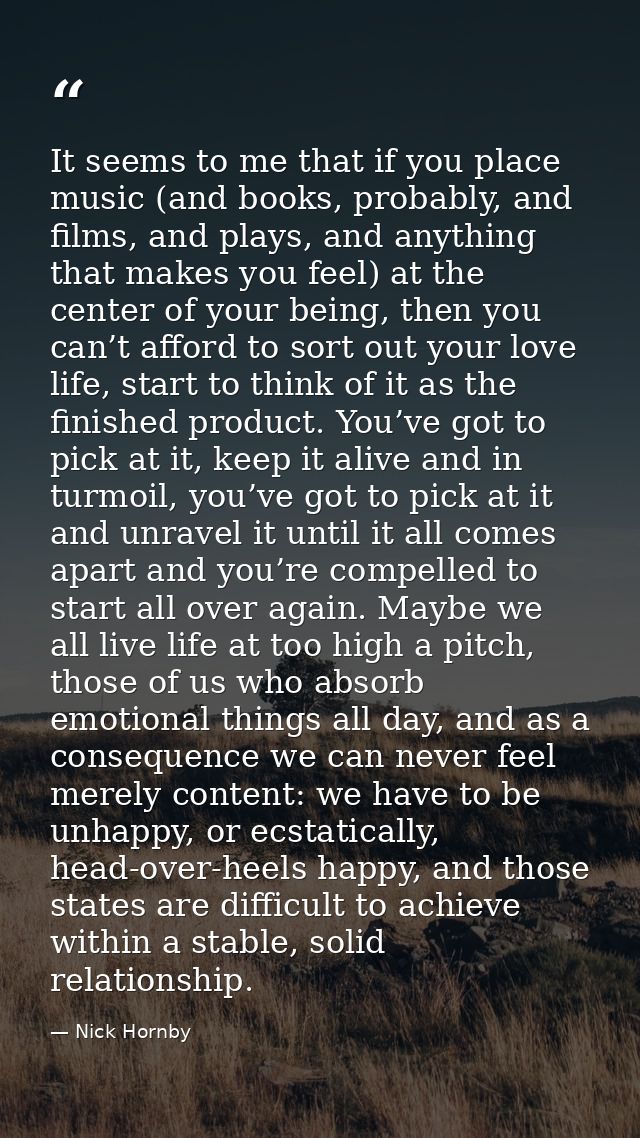 It seems to me that if you place music (and books, probably, and films, and plays, and anything that makes you feel) at  — Nick Hornby
