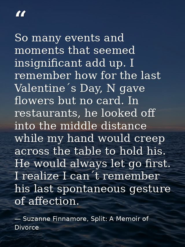 So many events and moments that seemed insignificant add up. I remember how for the last Valentine´s Day, N gave flowers — Suzanne Finnamore, Split: A Memoir of Divorce