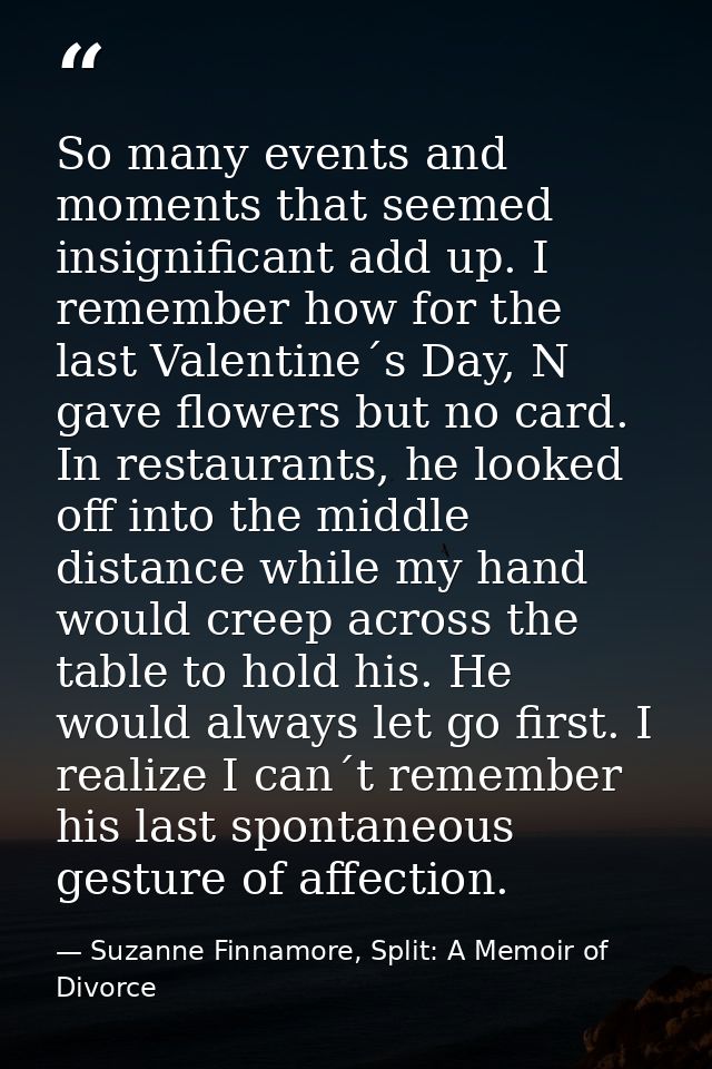 So many events and moments that seemed insignificant add up. I remember how for the last Valentine´s Day, N gave flowers — Suzanne Finnamore, Split: A Memoir of Divorce