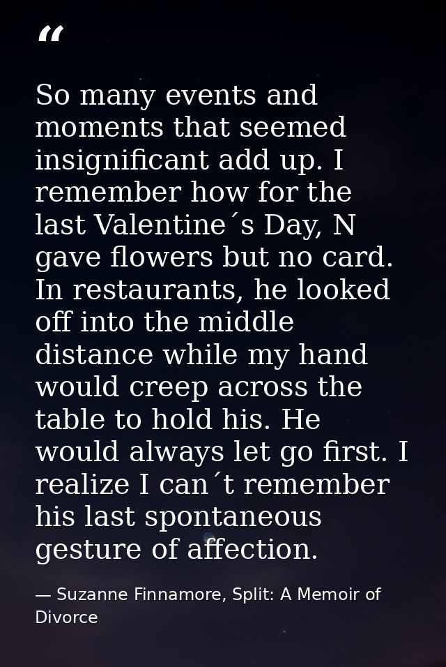 So many events and moments that seemed insignificant add up. I remember how for the last Valentine´s Day, N gave flowers — Suzanne Finnamore, Split: A Memoir of Divorce