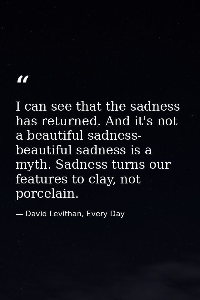 I can see that the sadness has returned. And it's not a beautiful sadness- beautiful sadness is a myth. Sadness turns ou — David Levithan, Every Day