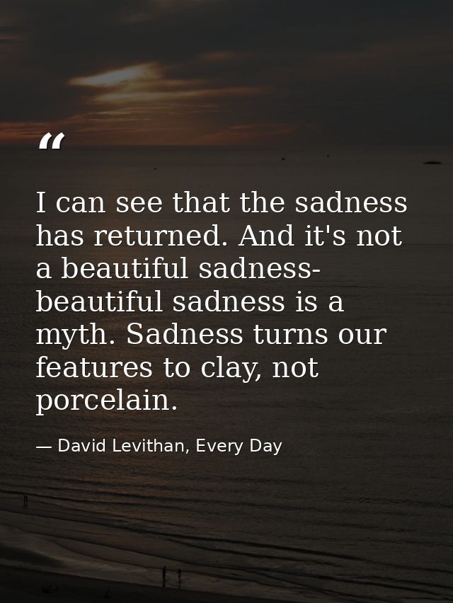I can see that the sadness has returned. And it's not a beautiful sadness- beautiful sadness is a myth. Sadness turns ou — David Levithan, Every Day