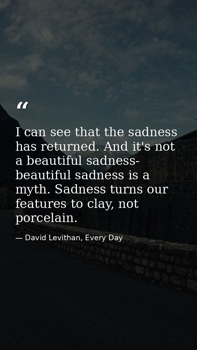 I can see that the sadness has returned. And it's not a beautiful sadness- beautiful sadness is a myth. Sadness turns ou — David Levithan, Every Day