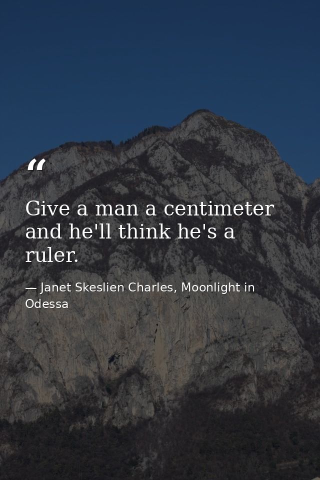Give a man a centimeter and he'll think he's a ruler. — Janet Skeslien Charles, Moonlight in Odessa