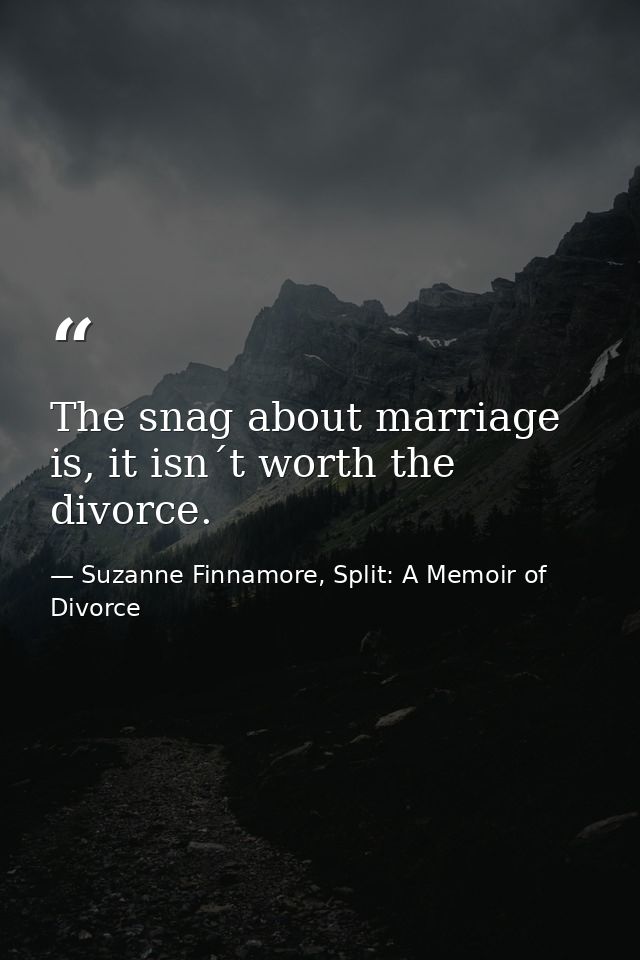The snag about marriage is, it isn´t worth the divorce. — Suzanne Finnamore, Split: A Memoir of Divorce