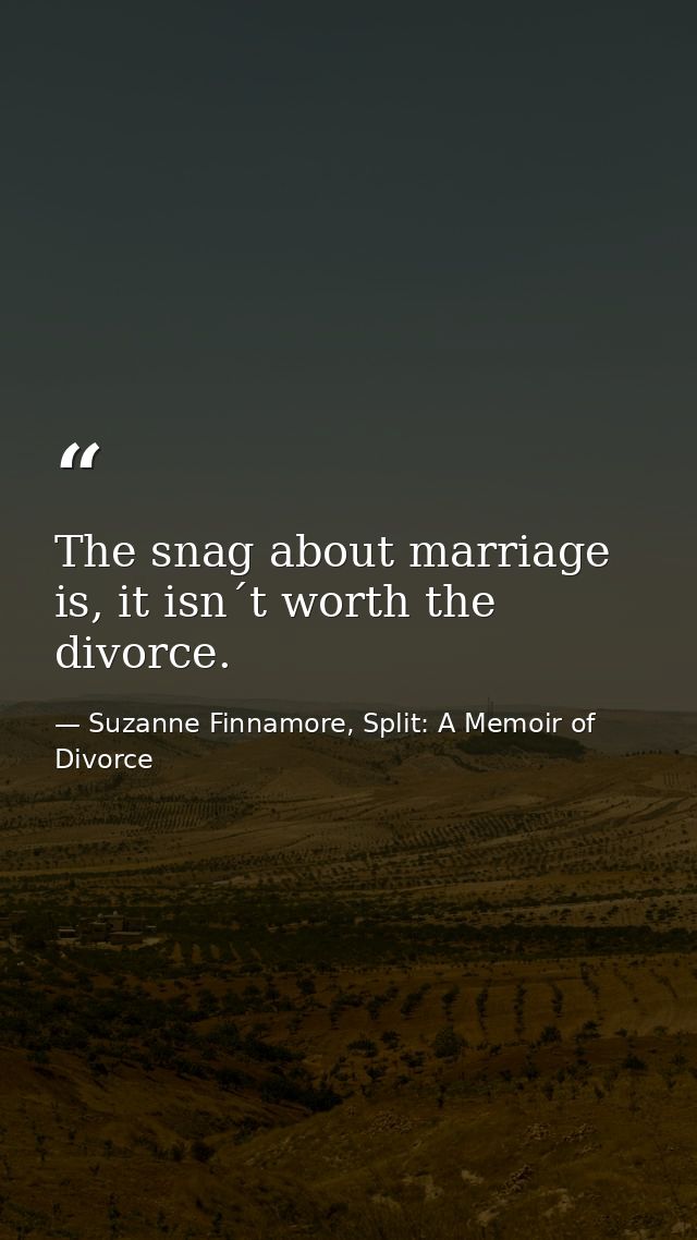 The snag about marriage is, it isn´t worth the divorce. — Suzanne Finnamore, Split: A Memoir of Divorce