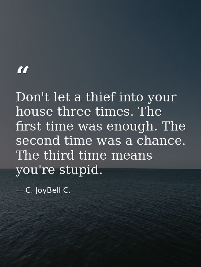 Don't let a thief into your house three times. The first time was enough. The second time was a chance. The third time m — C. JoyBell C.