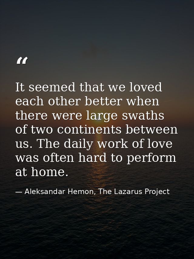 It seemed that we loved each other better when there were large swaths of two continents between us. The daily work of l — Aleksandar Hemon, The Lazarus Project