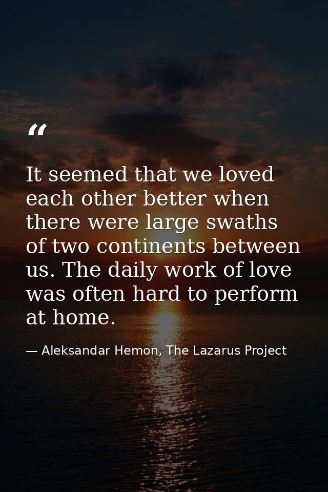 It seemed that we loved each other better when there were large swaths of two continents between us. The daily work of l — Aleksandar Hemon, The Lazarus Project