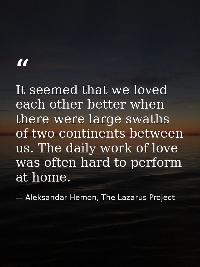 It seemed that we loved each other better when there were large swaths of two continents between us. The daily work of l — Aleksandar Hemon, The Lazarus Project