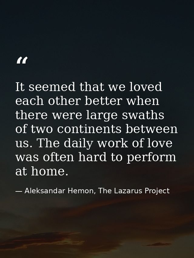 It seemed that we loved each other better when there were large swaths of two continents between us. The daily work of l — Aleksandar Hemon, The Lazarus Project