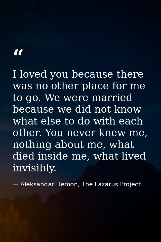 I loved you because there was no other place for me to go. We were married because we did not know what else to do with  — Aleksandar Hemon, The Lazarus Project