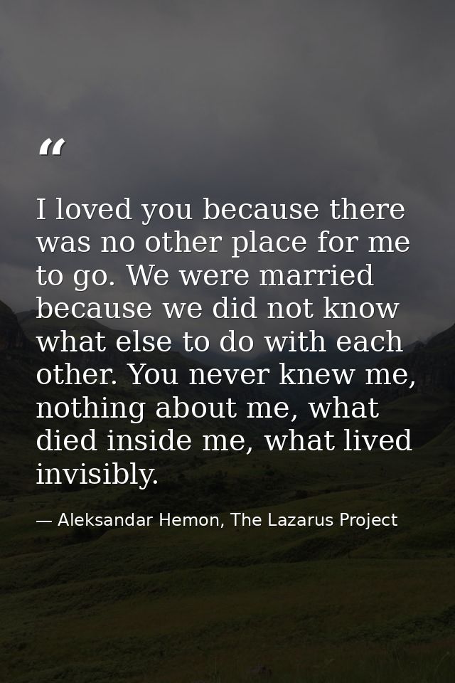 I loved you because there was no other place for me to go. We were married because we did not know what else to do with  — Aleksandar Hemon, The Lazarus Project