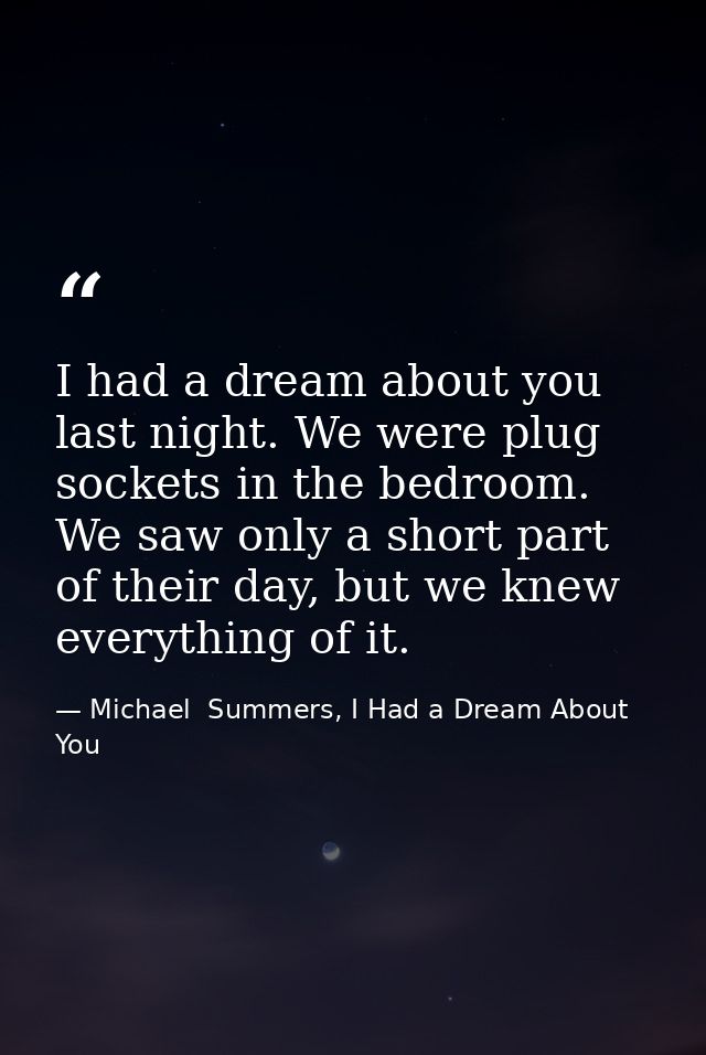 I had a dream about you last night. We were plug sockets in the bedroom. We saw only a short part of their day, but we k — Michael  Summers, I Had a Dream About You