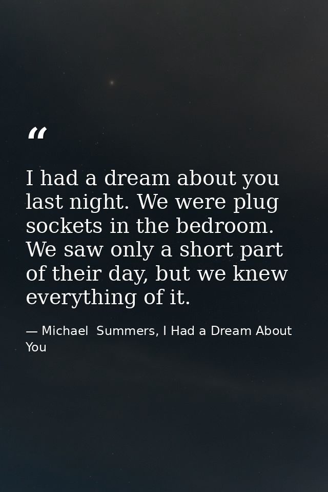 I had a dream about you last night. We were plug sockets in the bedroom. We saw only a short part of their day, but we k — Michael  Summers, I Had a Dream About You