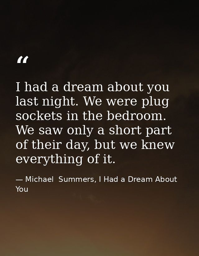 I had a dream about you last night. We were plug sockets in the bedroom. We saw only a short part of their day, but we k — Michael  Summers, I Had a Dream About You