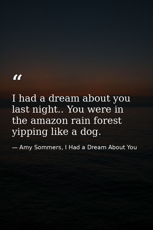 I had a dream about you last night.. You were in the amazon rain forest yipping like a dog. — Amy Sommers, I Had a Dream About You