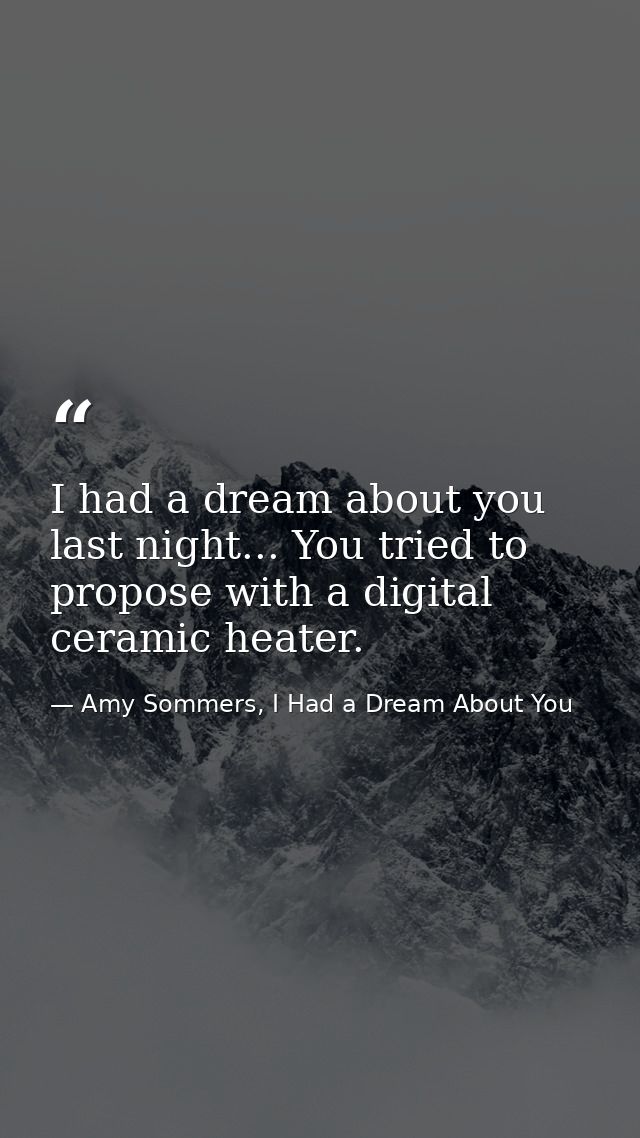 I had a dream about you last night... You tried to propose with a digital ceramic heater. — Amy Sommers, I Had a Dream About You
