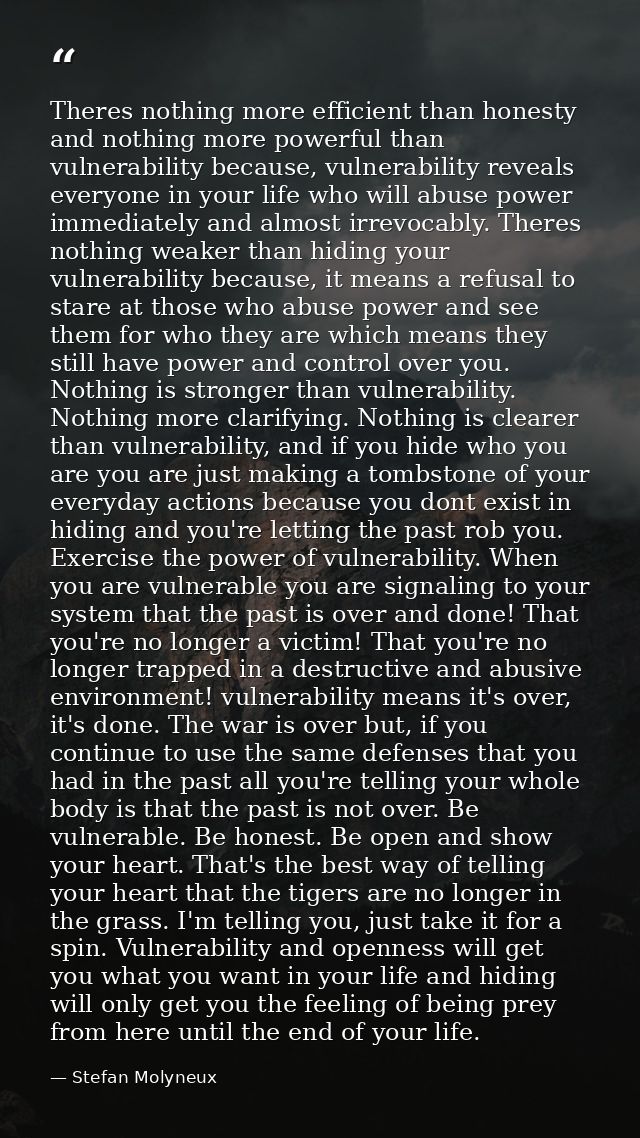 Theres nothing more efficient than honesty and nothing more powerful than vulnerability because, vulnerability reveals e — Stefan Molyneux