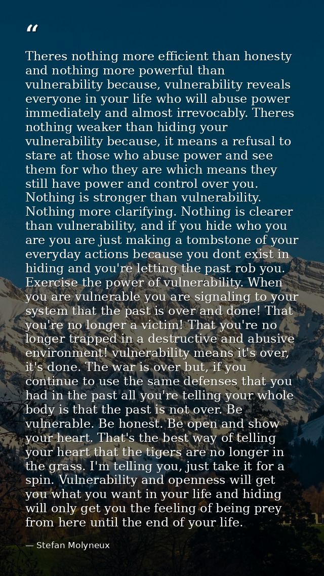 Theres nothing more efficient than honesty and nothing more powerful than vulnerability because, vulnerability reveals e — Stefan Molyneux