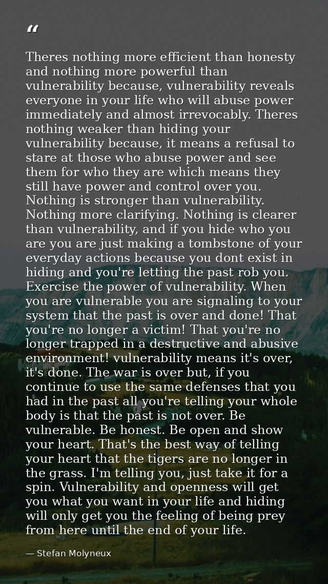 Theres nothing more efficient than honesty and nothing more powerful than vulnerability because, vulnerability reveals e — Stefan Molyneux
