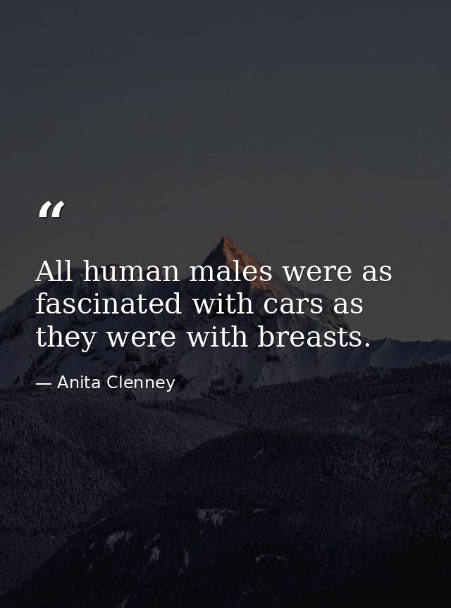 All human males were as fascinated with cars as they were with breasts. — Anita Clenney