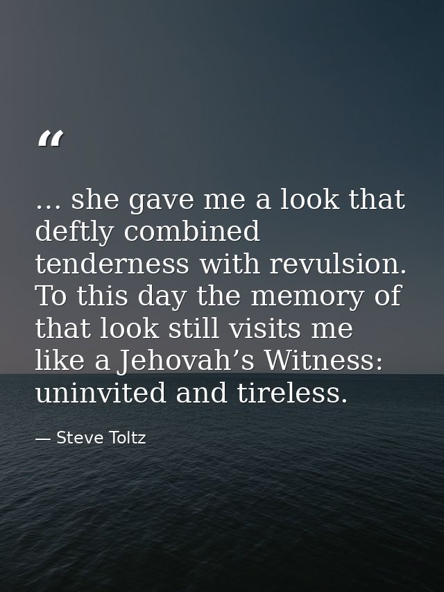 … she gave me a look that deftly combined tenderness with revulsion. To this day the memory of that look still visits me — Steve Toltz