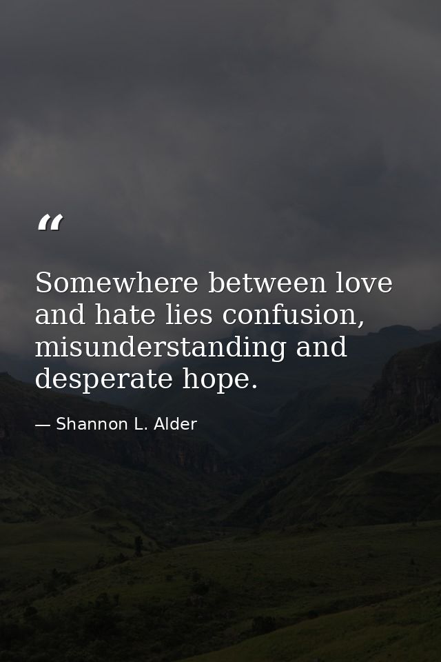 Somewhere between love and hate lies confusion, misunderstanding and desperate hope. — Shannon L. Alder