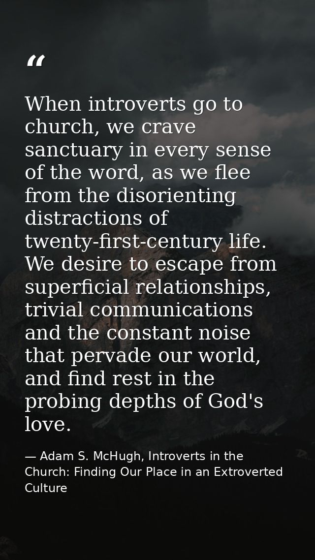 When introverts go to church, we crave sanctuary in every sense of the word, as we flee from the disorienting distractio — Adam S. McHugh, Introverts in the Church: Finding Our Place in an Extroverted Culture
