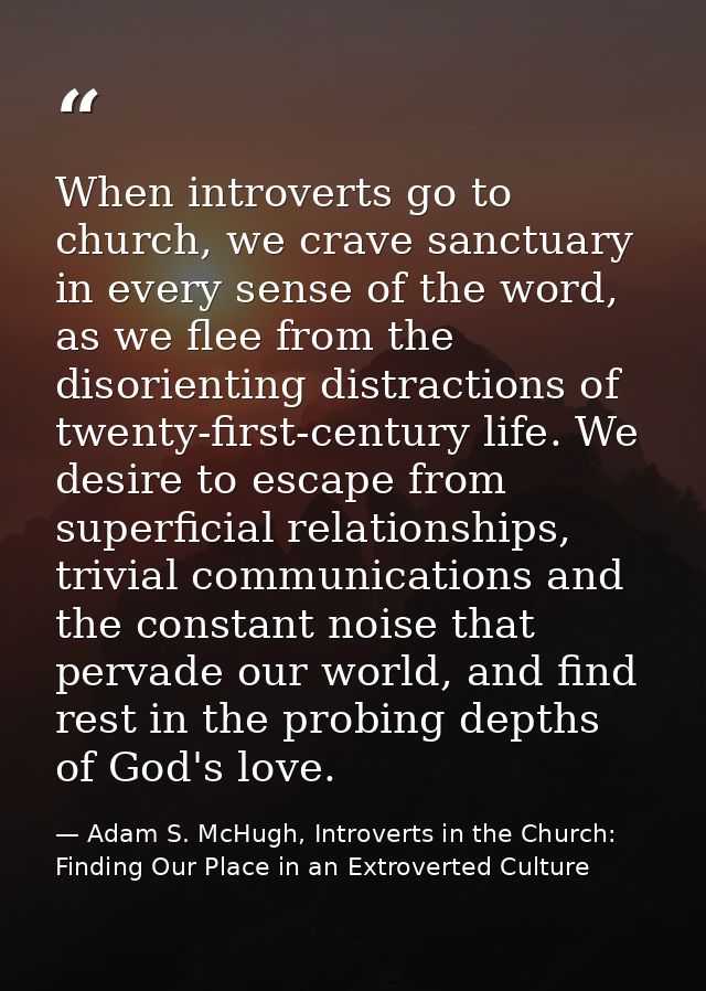 When introverts go to church, we crave sanctuary in every sense of the word, as we flee from the disorienting distractio — Adam S. McHugh, Introverts in the Church: Finding Our Place in an Extroverted Culture