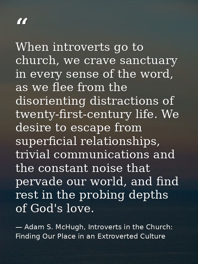 When introverts go to church, we crave sanctuary in every sense of the word, as we flee from the disorienting distractio — Adam S. McHugh, Introverts in the Church: Finding Our Place in an Extroverted Culture