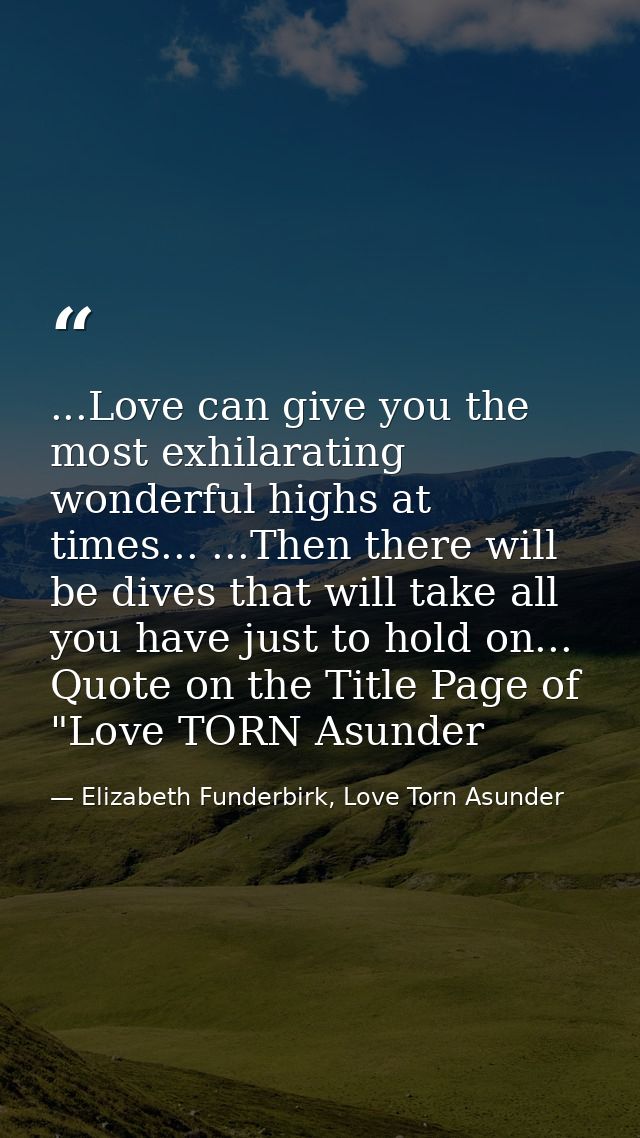 ...Love can give you the most exhilarating wonderful highs at times... ...Then there will be dives that will take all yo — Elizabeth Funderbirk, Love Torn Asunder