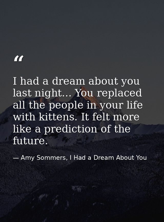 I had a dream about you last night... You replaced all the people in your life with kittens. It felt more like a predict — Amy Sommers, I Had a Dream About You