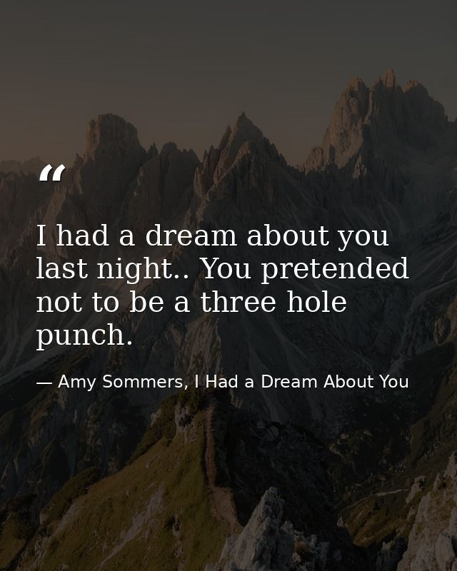I had a dream about you last night.. You pretended not to be a three hole punch. — Amy Sommers, I Had a Dream About You
