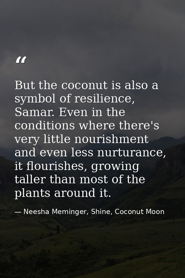 But the coconut is also a symbol of resilience, Samar. Even in the conditions where there's very little nourishment and  — Neesha Meminger, Shine, Coconut Moon