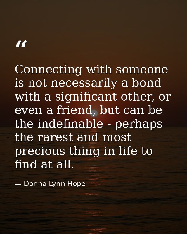 Connecting with someone is not necessarily a bond with a significant other, or even a friend, but can be the indefinable — Donna Lynn Hope