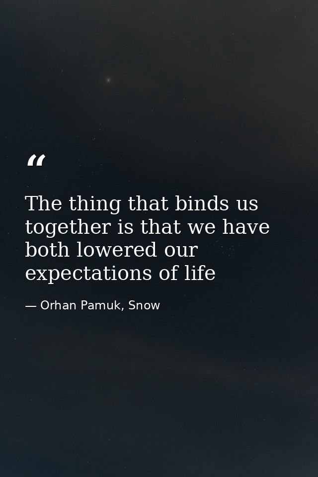 The thing that binds us together is that we have both lowered our expectations of life — Orhan Pamuk, Snow