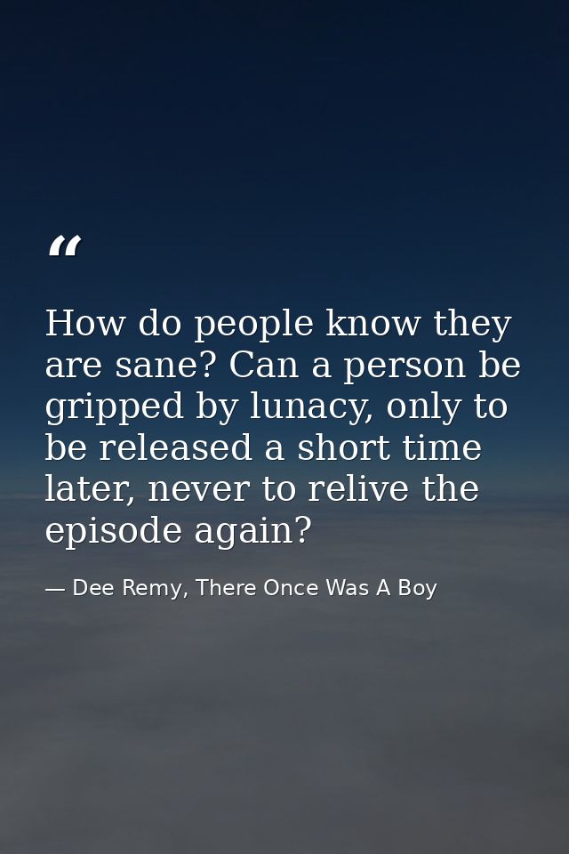 How do people know they are sane? Can a person be gripped by lunacy, only to be released a short time later, never to re — Dee Remy, There Once Was A Boy