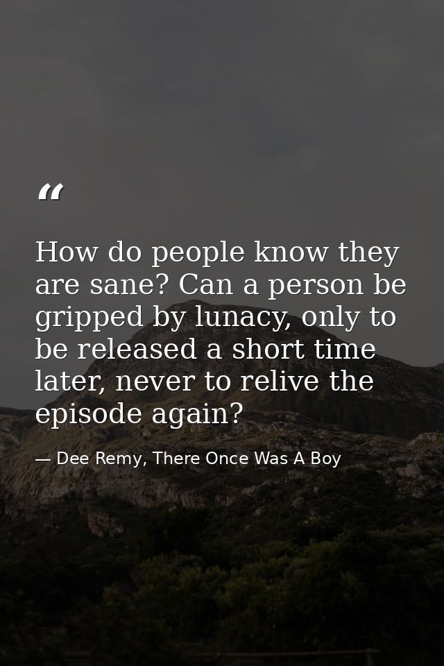 How do people know they are sane? Can a person be gripped by lunacy, only to be released a short time later, never to re — Dee Remy, There Once Was A Boy