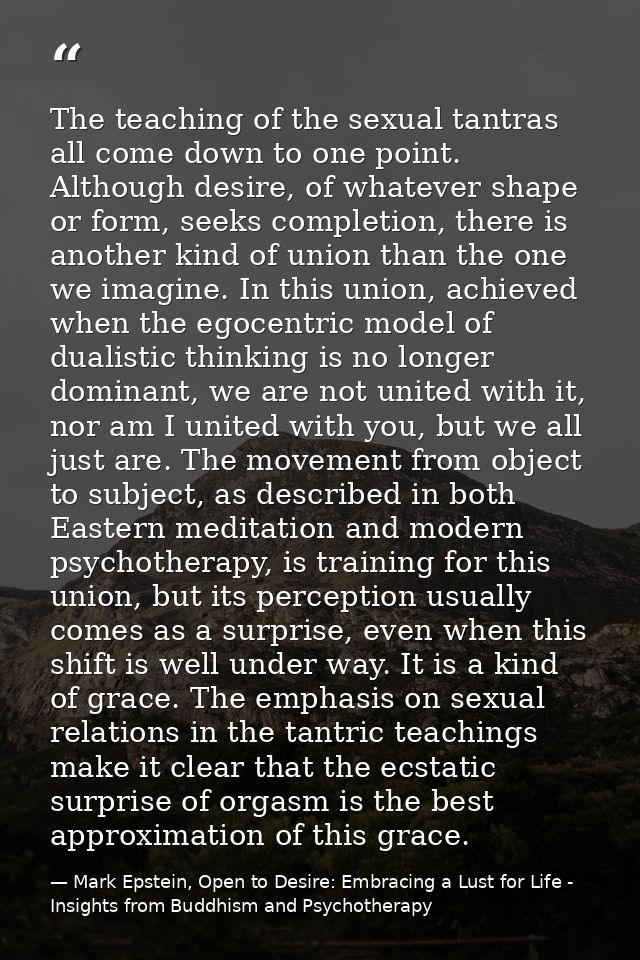 The teaching of the sexual tantras all come down to one point. Although desire, of whatever shape or form, seeks complet — Mark Epstein, Open to Desire: Embracing a Lust for Life - Insights from Buddhism and Psychotherapy