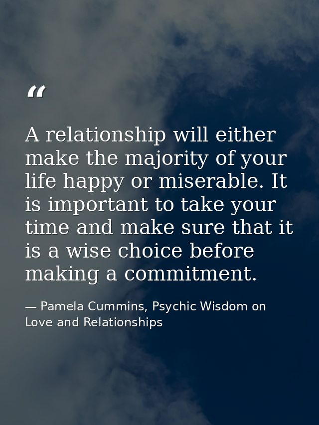 A relationship will either make the majority of your life happy or miserable. It is important to take your time and make — Pamela Cummins, Psychic Wisdom on Love and Relationships