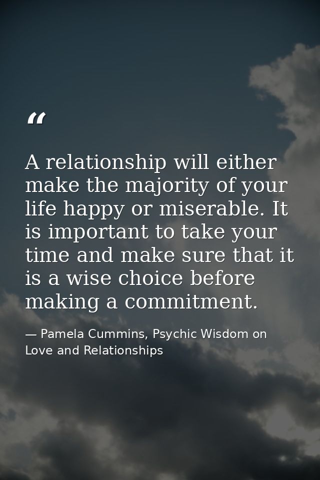 A relationship will either make the majority of your life happy or miserable. It is important to take your time and make — Pamela Cummins, Psychic Wisdom on Love and Relationships