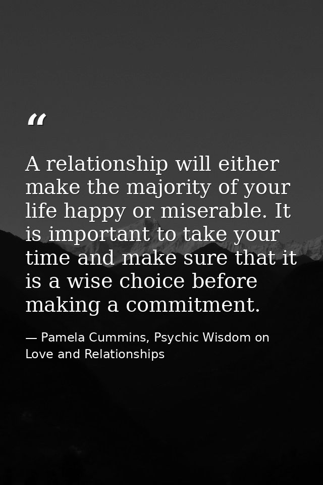 A relationship will either make the majority of your life happy or miserable. It is important to take your time and make — Pamela Cummins, Psychic Wisdom on Love and Relationships