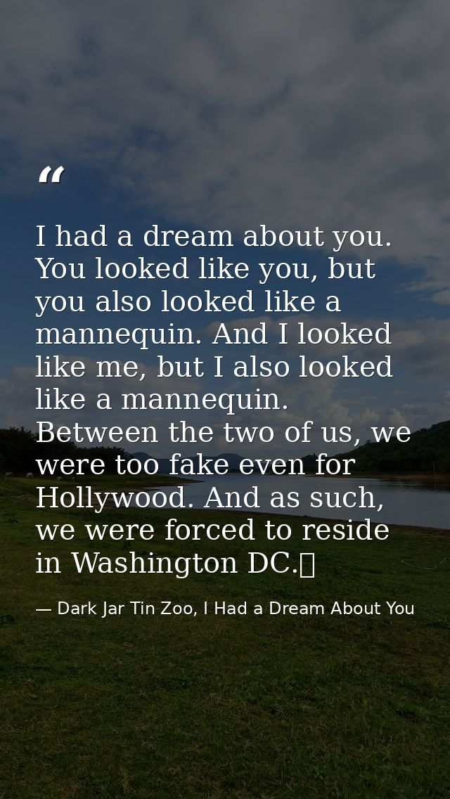 I had a dream about you. You looked like you, but you also looked like a mannequin. And I looked like me, but I also loo — Dark Jar Tin Zoo, I Had a Dream About You