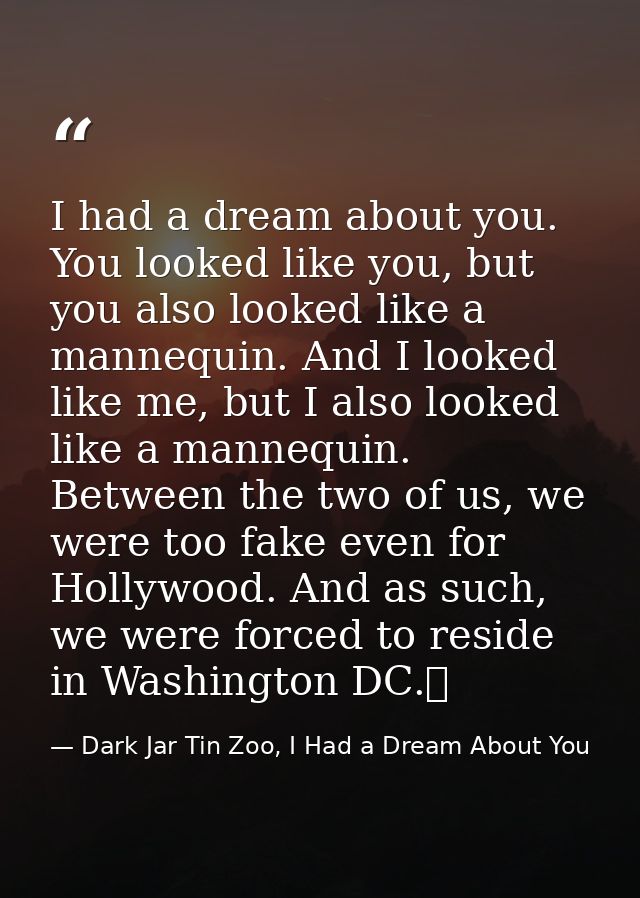 I had a dream about you. You looked like you, but you also looked like a mannequin. And I looked like me, but I also loo — Dark Jar Tin Zoo, I Had a Dream About You