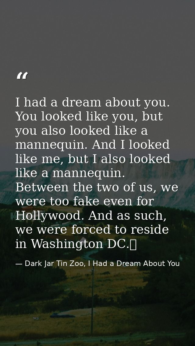 I had a dream about you. You looked like you, but you also looked like a mannequin. And I looked like me, but I also loo — Dark Jar Tin Zoo, I Had a Dream About You