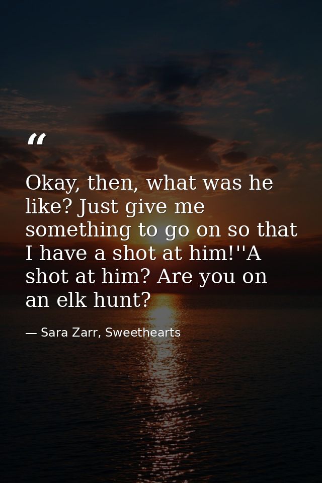 Okay, then, what was he like? Just give me something to go on so that I have a shot at him!''A shot at him? Are you on a — Sara Zarr, Sweethearts