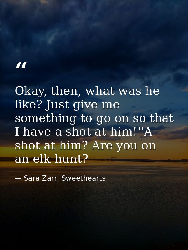 Okay, then, what was he like? Just give me something to go on so that I have a shot at him!''A shot at him? Are you on a — Sara Zarr, Sweethearts